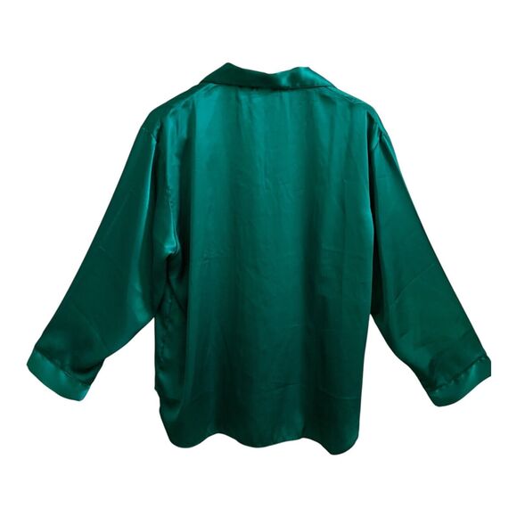 Delicates Pajama Set Womens LARGE Green Satin Long Sleeve Elastic Waist PJs - Picture 8 of 16